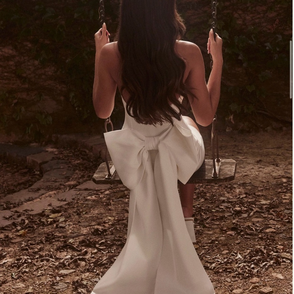 Meshki White Midi Dress with Bow Detail